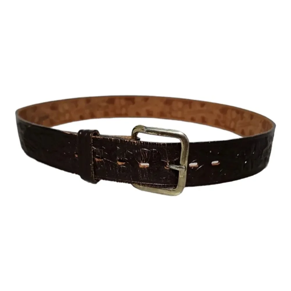CHAMBERS Men's Hand‎ Finished Tooled Leather Belt Made in the USA Buckle Belt